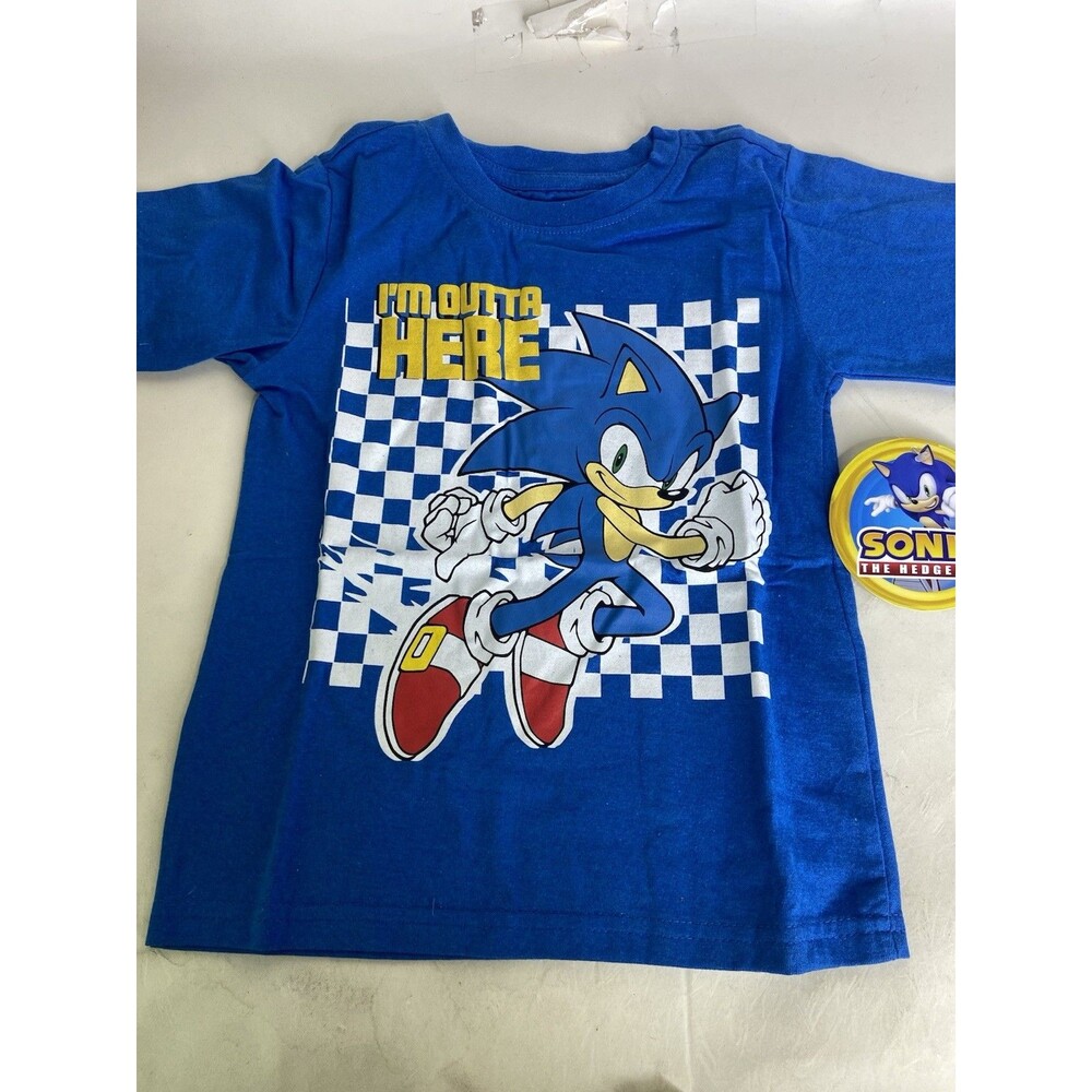 Sonic The Hedgehog Blue Graphic Print Short Sleeve Tee T-Shirt Boys Size 5